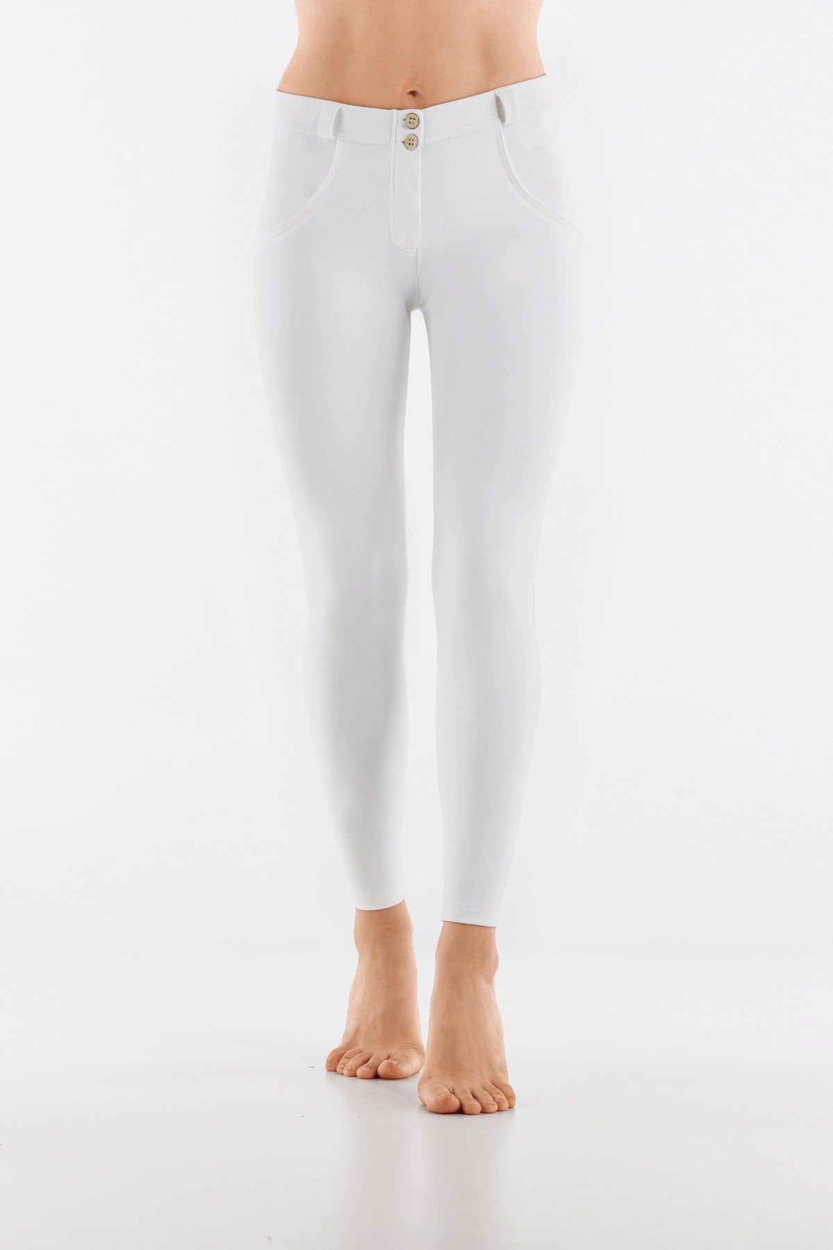 White Faux Leather Leggings – Mid Rise, Ankle Length – view 4