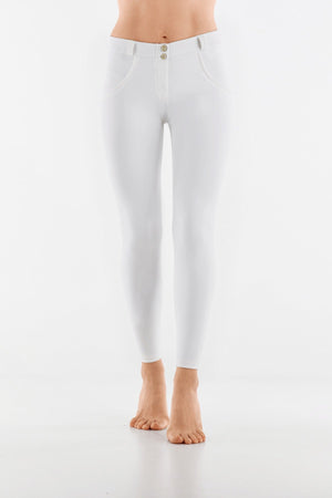 White Faux Leather Leggings – Mid Rise, Ankle Length – view 4