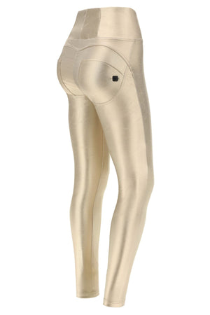 Gold Metallic Faux Leather Leggings – High Waist, Full Length – view 3