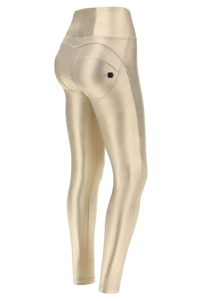 Gold Metallic Faux Leather High-Waist Full-Length Pants – Party-Ready Glam