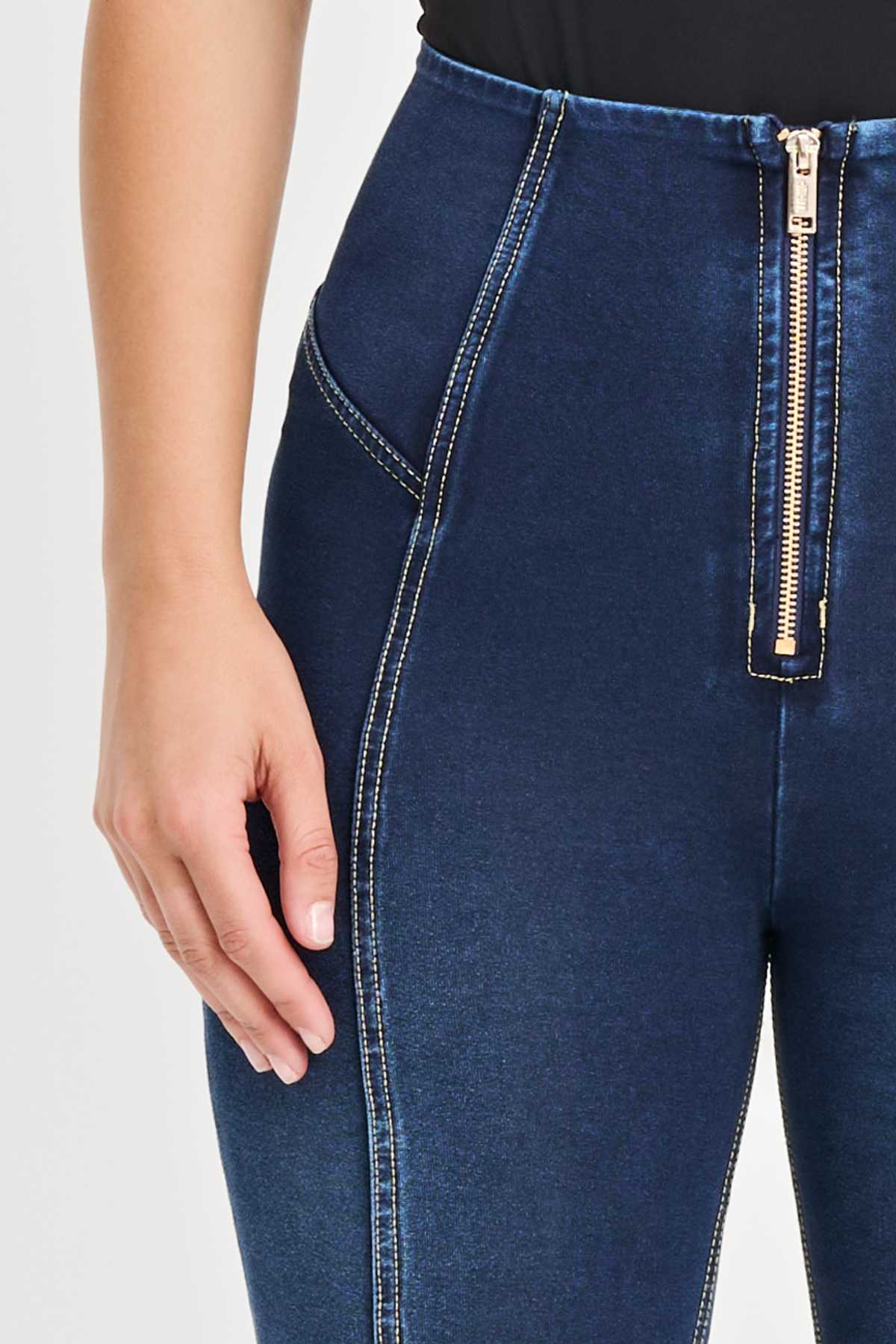 Dark Denim Gold Zip Shaping Jeans – High Waist, Ankle Length – view 6