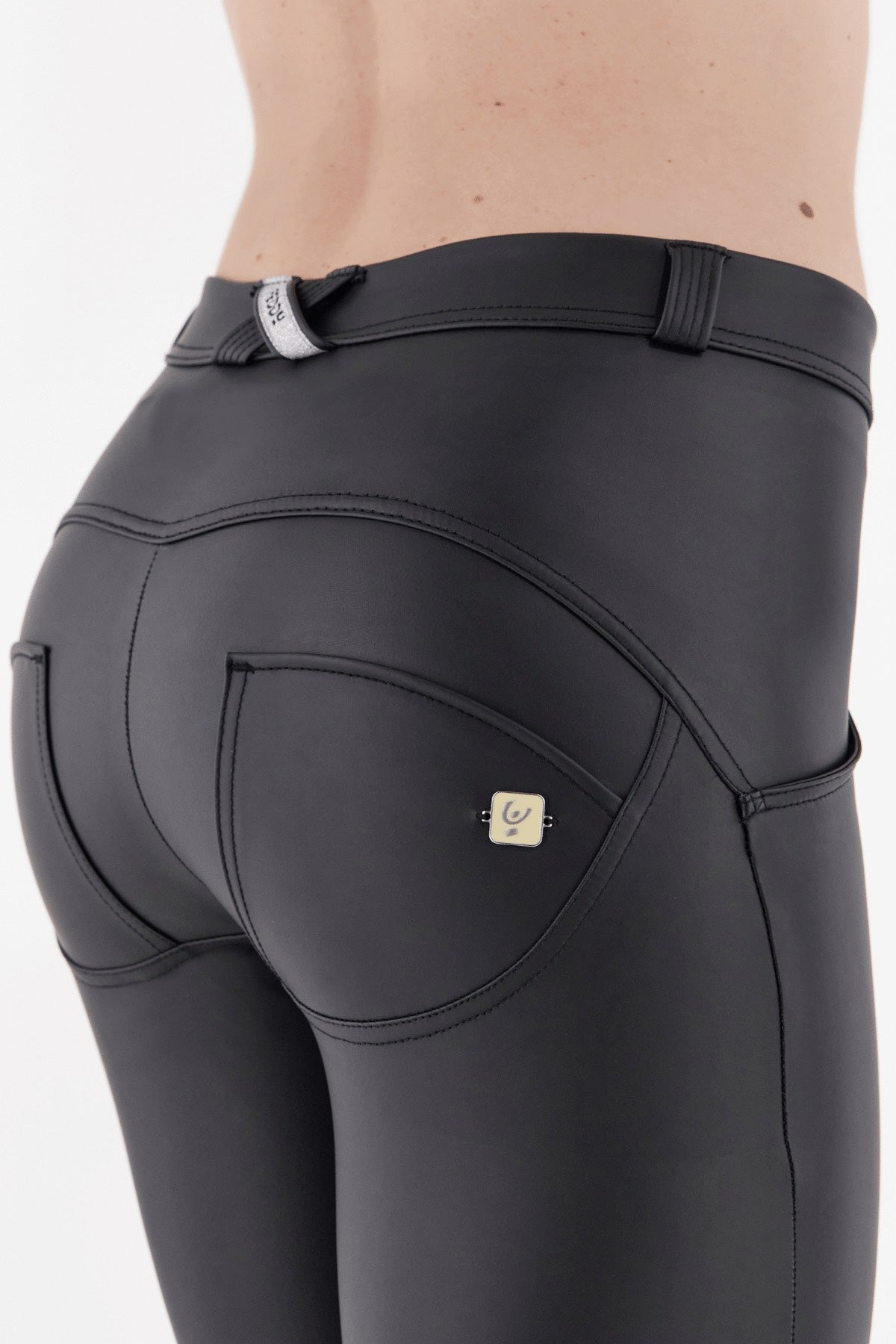Black Faux Leather Leggings – Mid Rise, Full Length – Last Size Clearance – view 3
