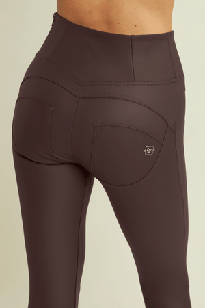 Chocolate Brown Lace-Up Faux Leather Trousers – High Waist, Ankle Length – view 5