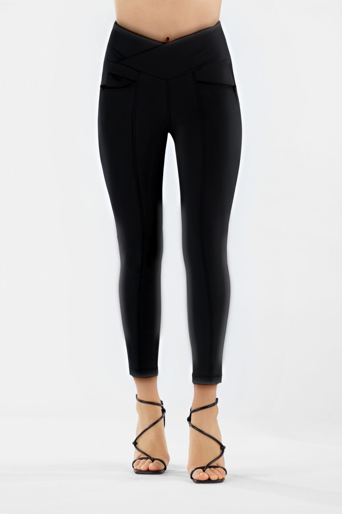 N.O.W Crossover Waist Faux Leather Trousers – Extra High Waist, Full Length – view 4