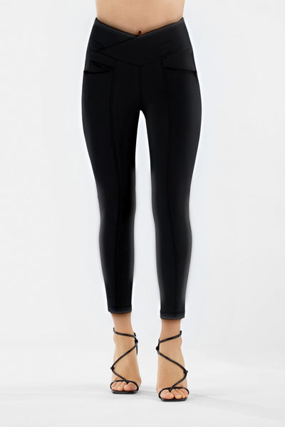 N.O.W Faux Leather Cross Waistband Super High Rise Full Length