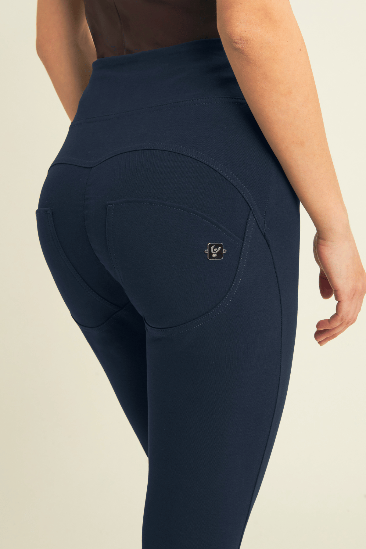 Navy Military Button Skinny Trousers – High Waist, Ankle Length