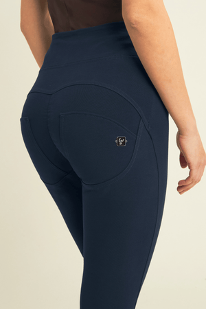 Navy Military Button Skinny Trousers – High Waist, Ankle Length