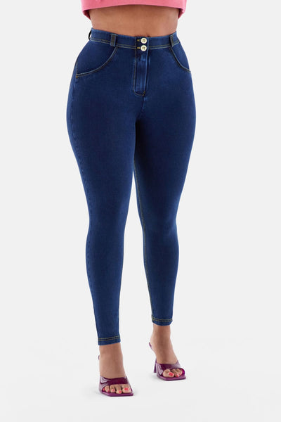 Dark Denim Yellow Stitch Hourglass Mid Rise Full Length