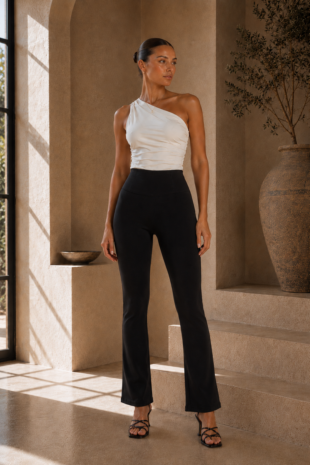 Black Cropped Bootcut Trousers – High Waist