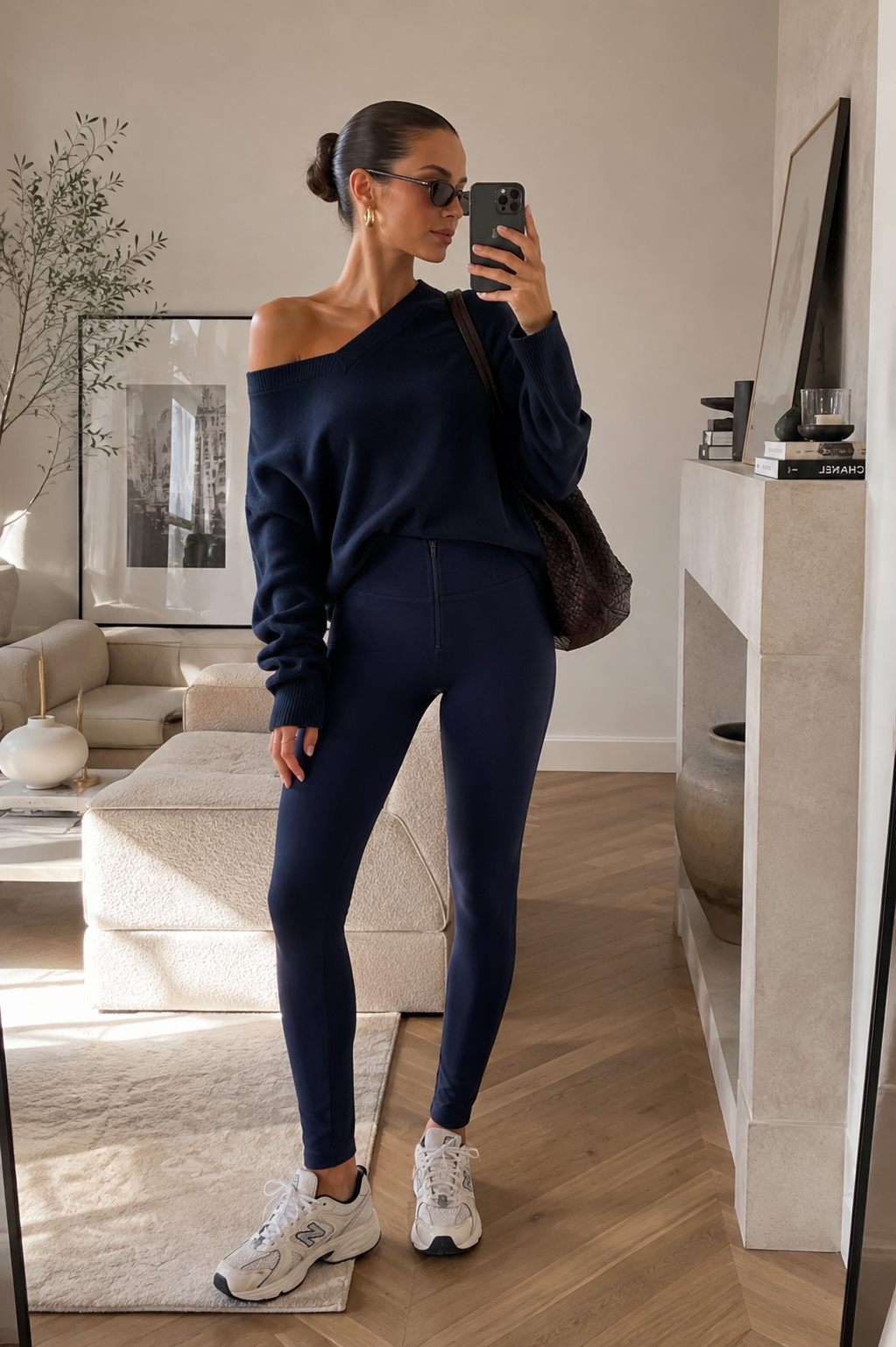Navy Skinny Shaping Trousers – High Waist, Full Length