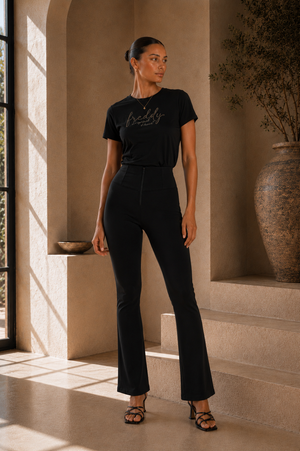 Black Petite Cropped Bootcut Trousers – High Waist