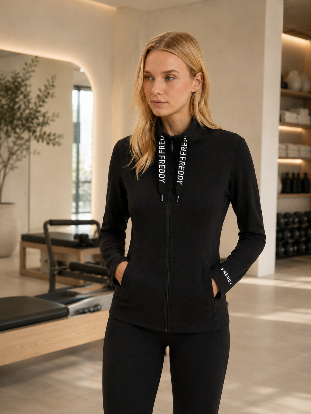 Black Zip Hoodie with Logo Drawstrings – view 2