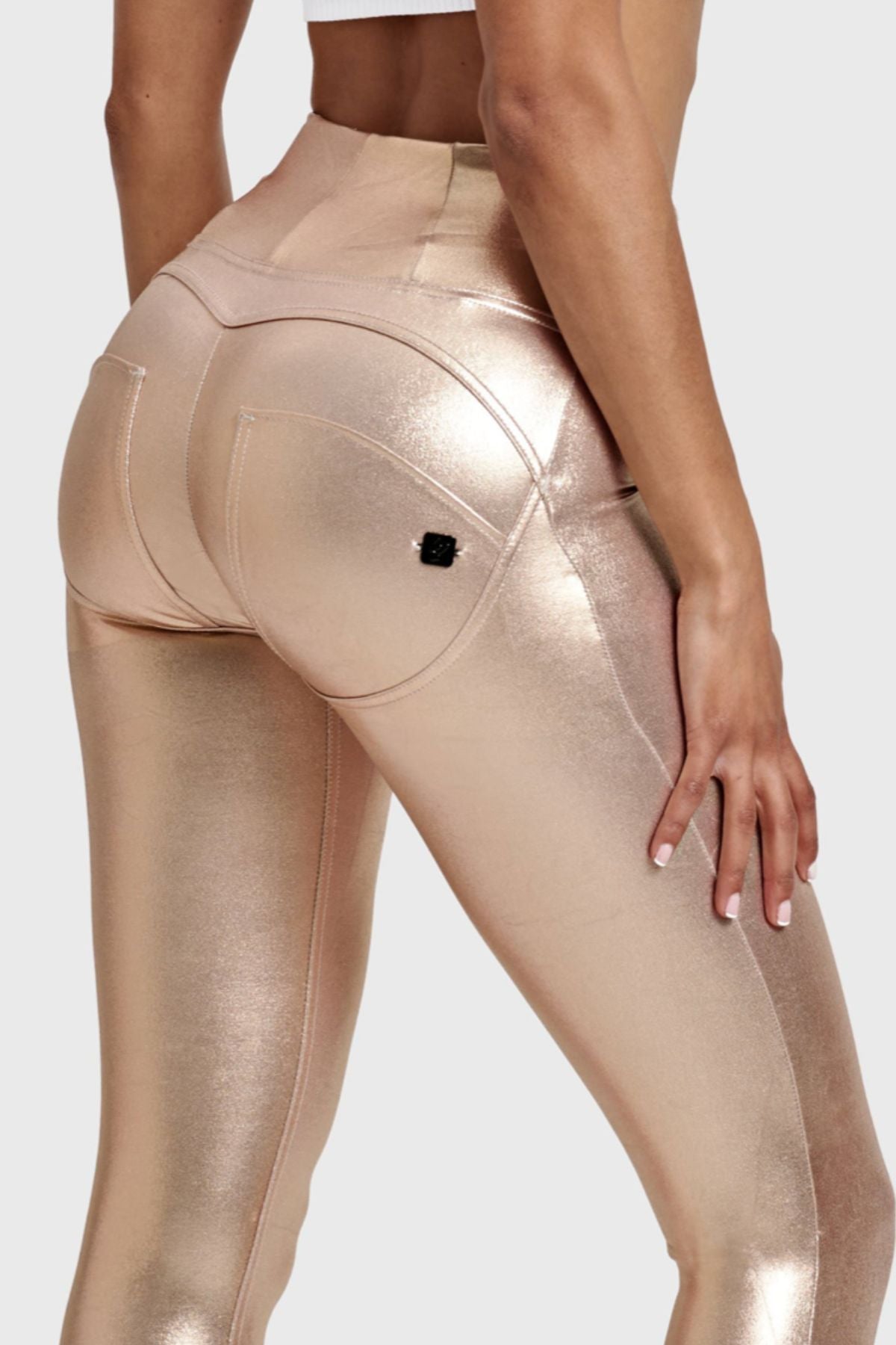 Gold Metallic Faux Leather Leggings – High Waist, Full Length – view 2
