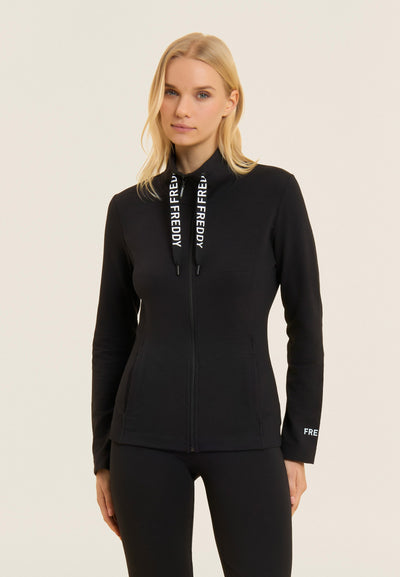Black Zip Hoodie with Logo Drawstrings