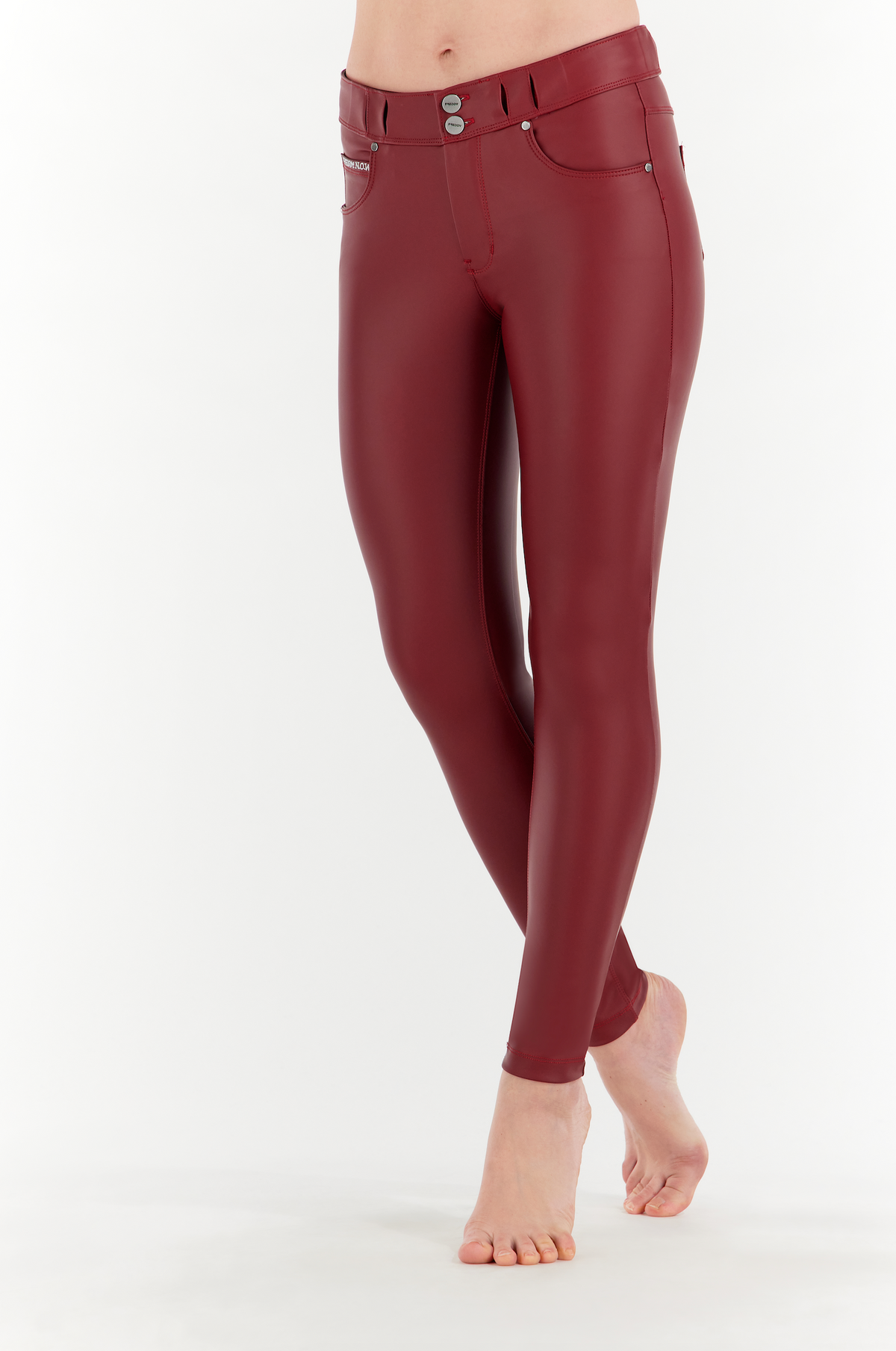 N.O.W Red Faux Leather Trousers – Mid Rise, Full Length – view 4