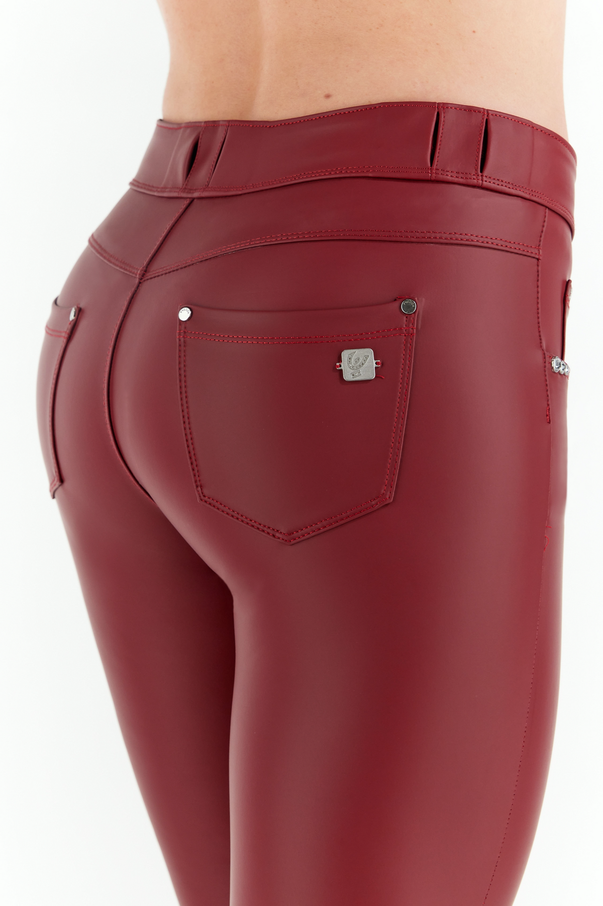 N.O.W Red Faux Leather Trousers – Mid Rise, Full Length – view 2