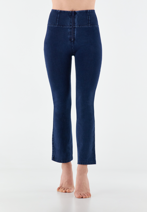 Dark Denim Bootcut Jeans – High Waist, Blue Stitch – view 2