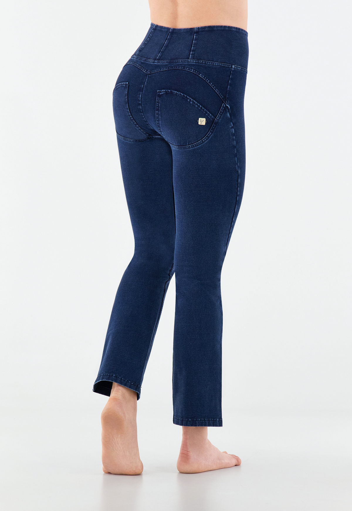 Dark Denim Bootcut Jeans – High Waist, Blue Stitch – view 3