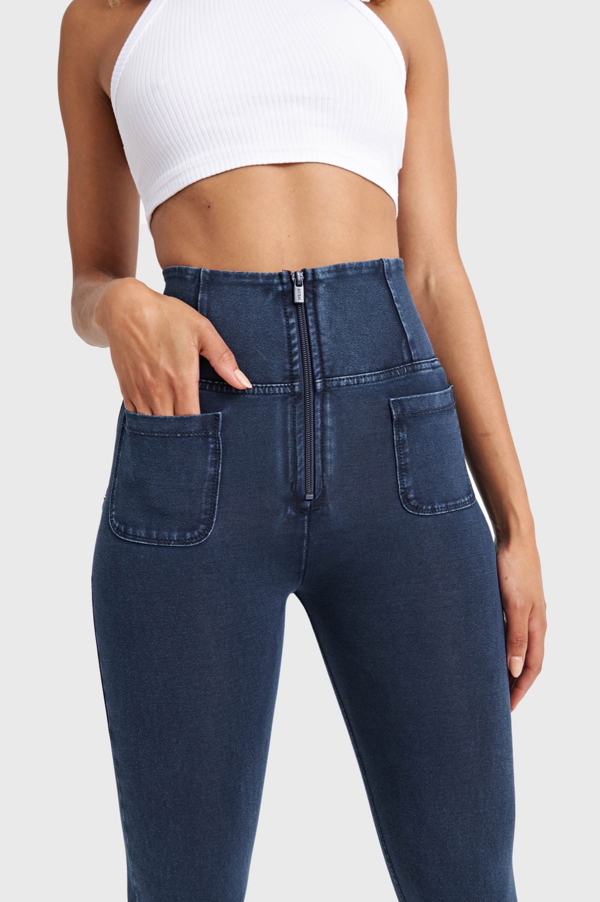 Dark Denim Front Pocket Shaping Jeans – Extra High Waist, Ankle Length – view 2