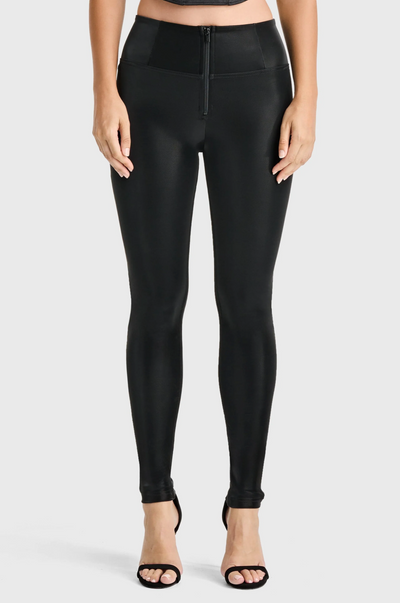 Velvet Leather Black High Waist Ankle Length
