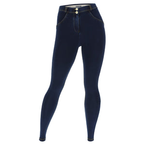 Dark Denim Hourglass Fit Shaping Jeans – Mid Rise, Full Length, Yellow Stitch – view 5