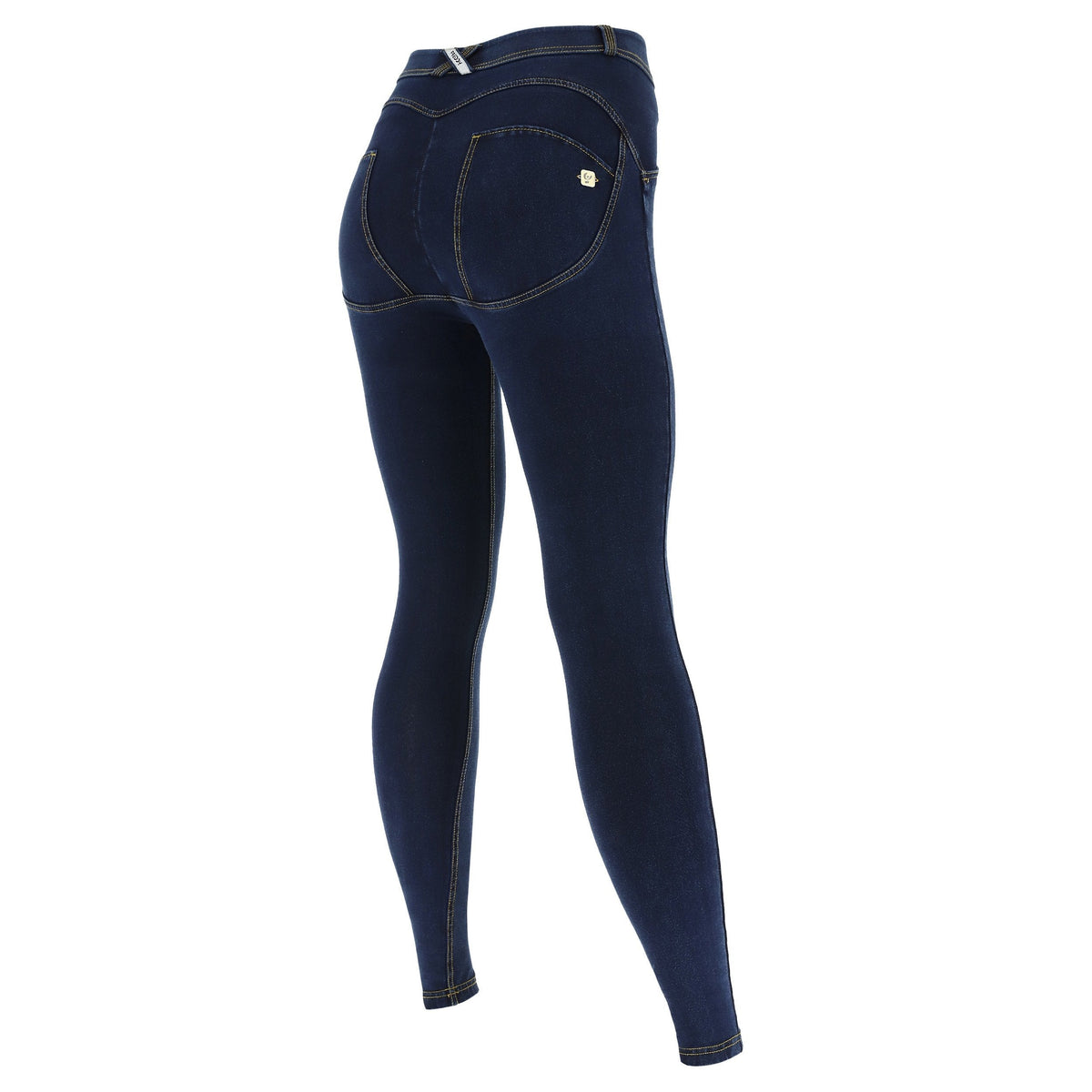 Dark Denim Hourglass Fit Shaping Jeans – Mid Rise, Full Length, Yellow Stitch – view 6