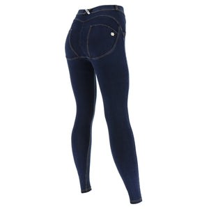 Dark Denim Hourglass Fit Shaping Jeans – Mid Rise, Full Length, Yellow Stitch – view 6
