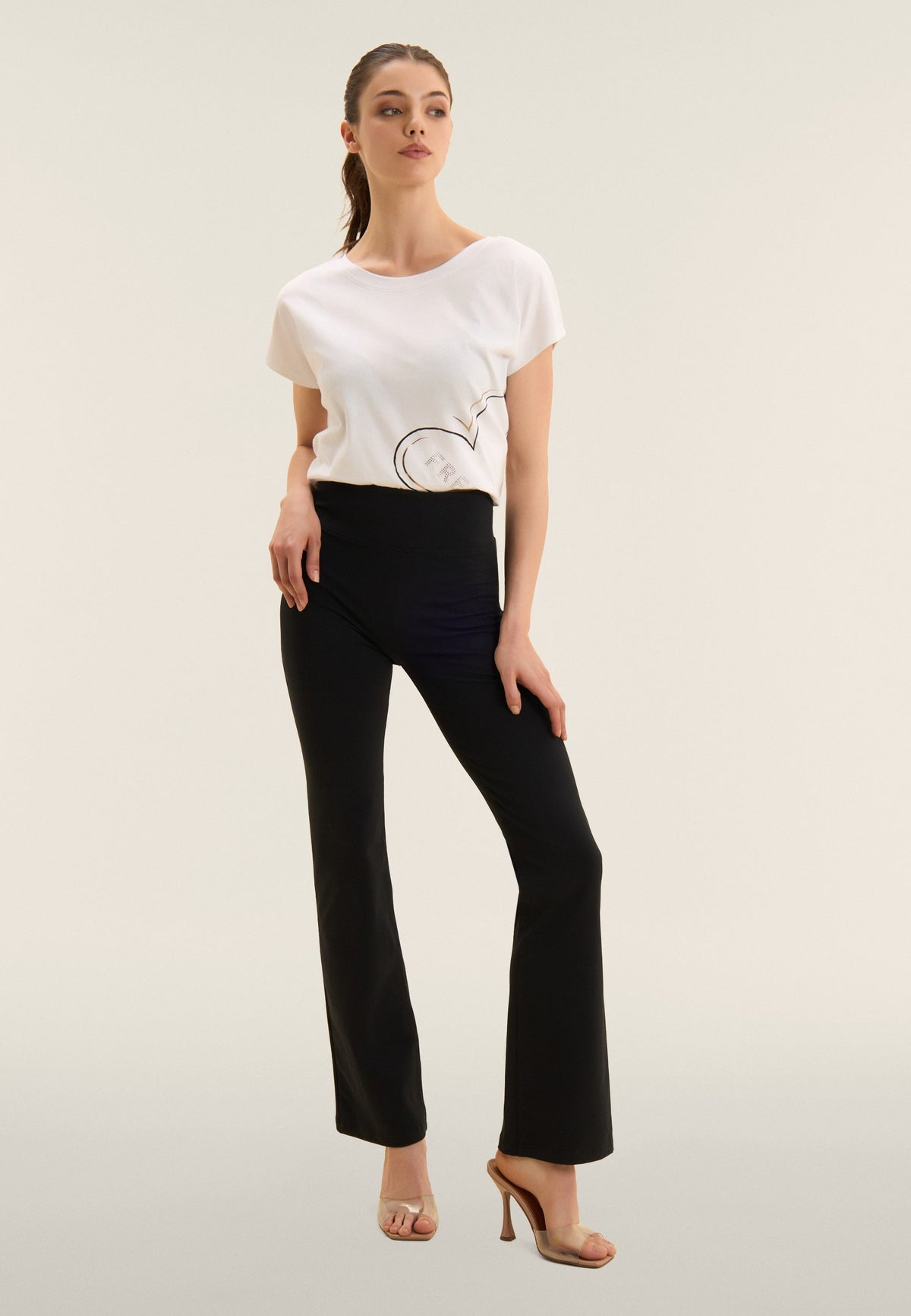 Black Cropped Bootcut Trousers – High Waist – view 2