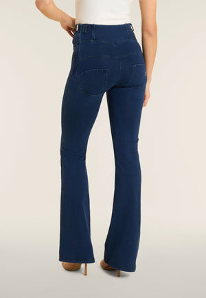 Dark Denim Lace-Up Flare Jeans – High Waist – view 7