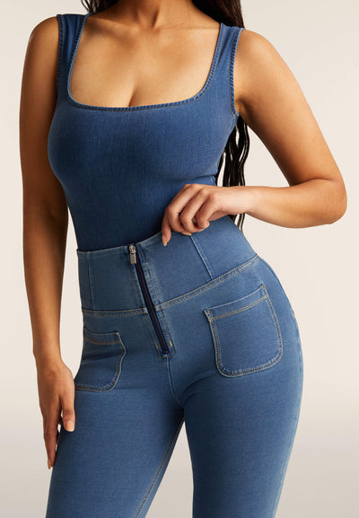 Light Denim Flares with Pockets High Waist