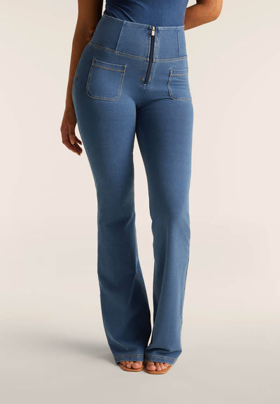 Light Denim Flares with Pockets High Waist