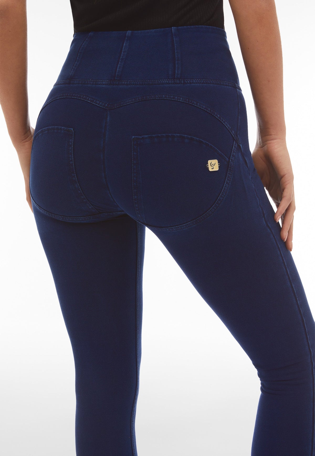 Dark Denim Skinny Shaping Jeans – High Waist, Full Length, Blue Stitch – view 4