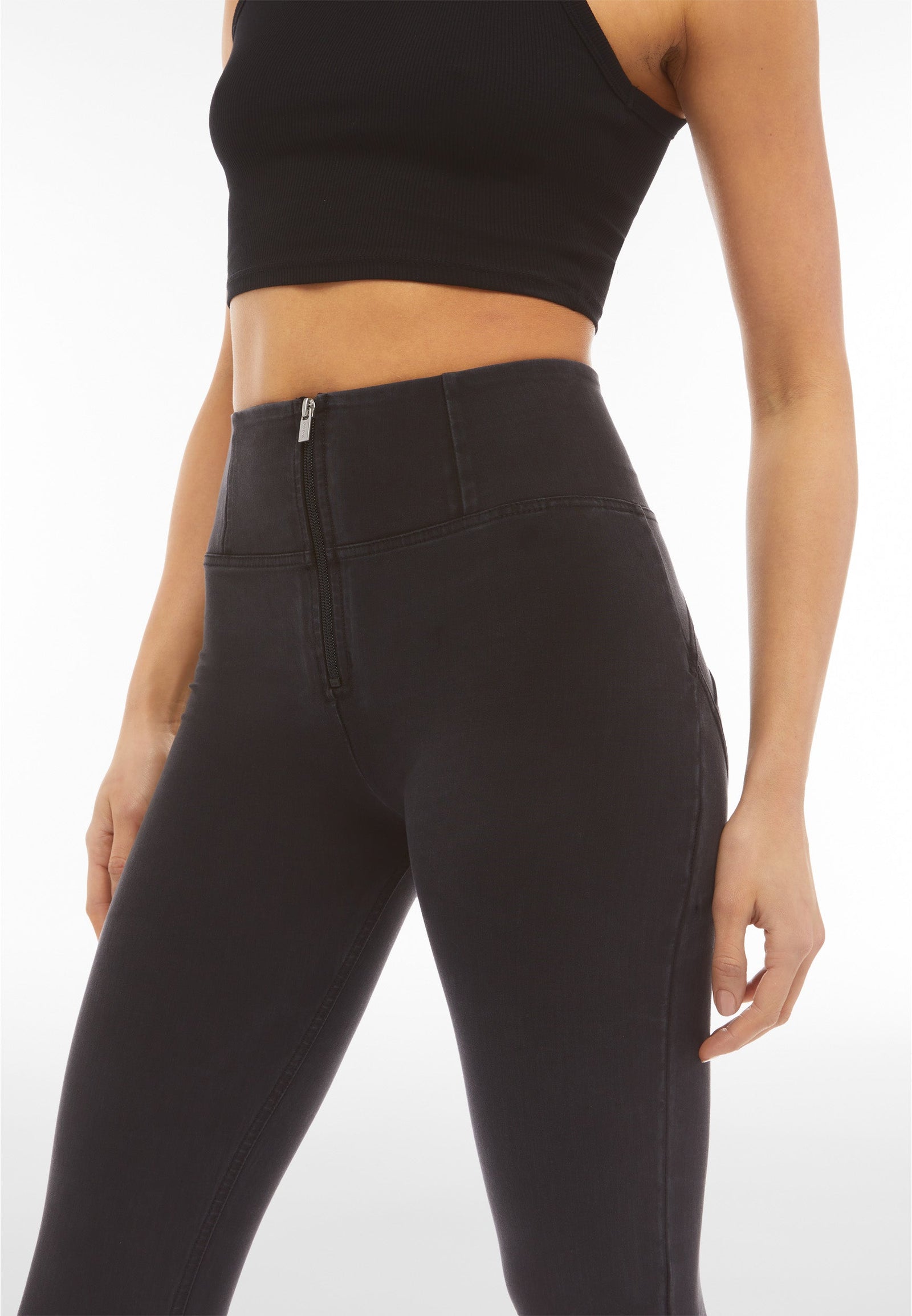 Black Denim Skinny Shaping Jeans – Extra High Waist, Full Length – view 2