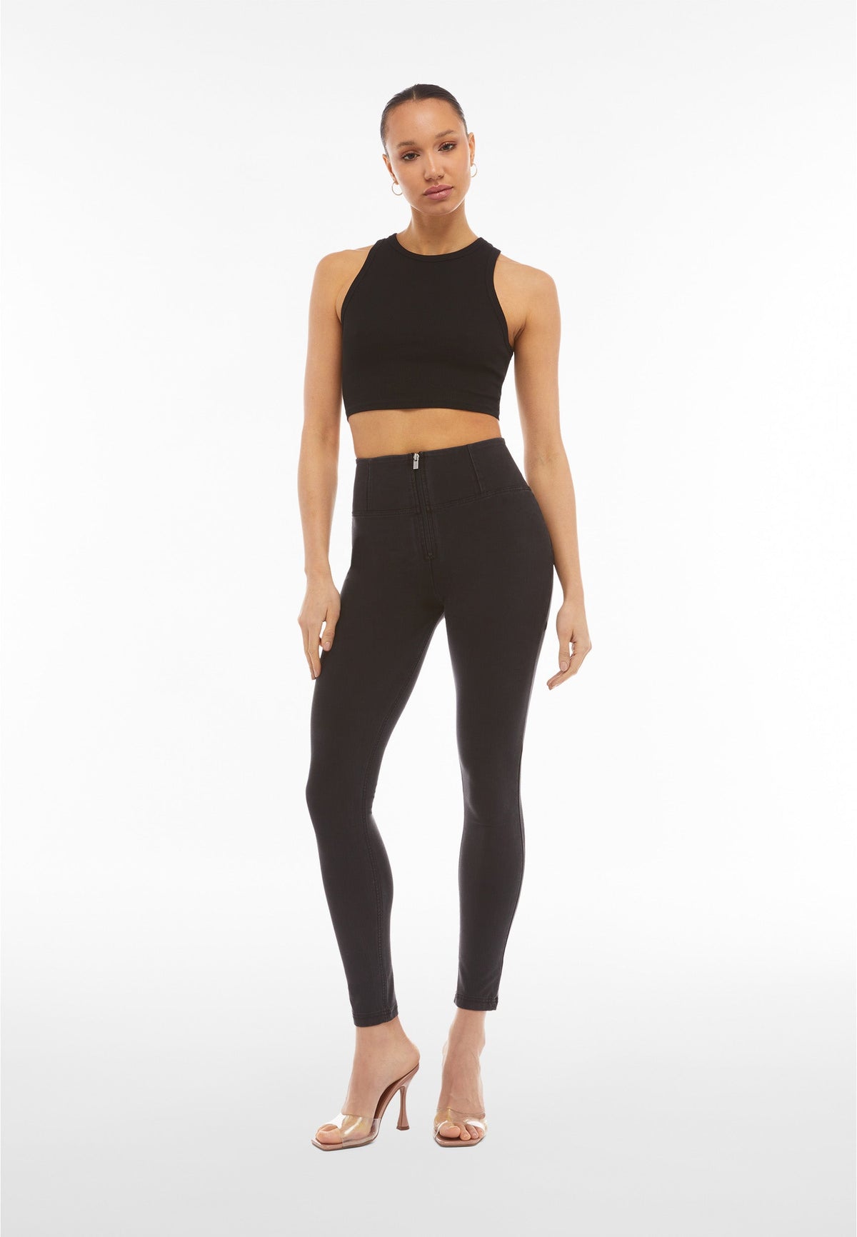 Black Denim Skinny Shaping Jeans – Extra High Waist, Full Length – view 4