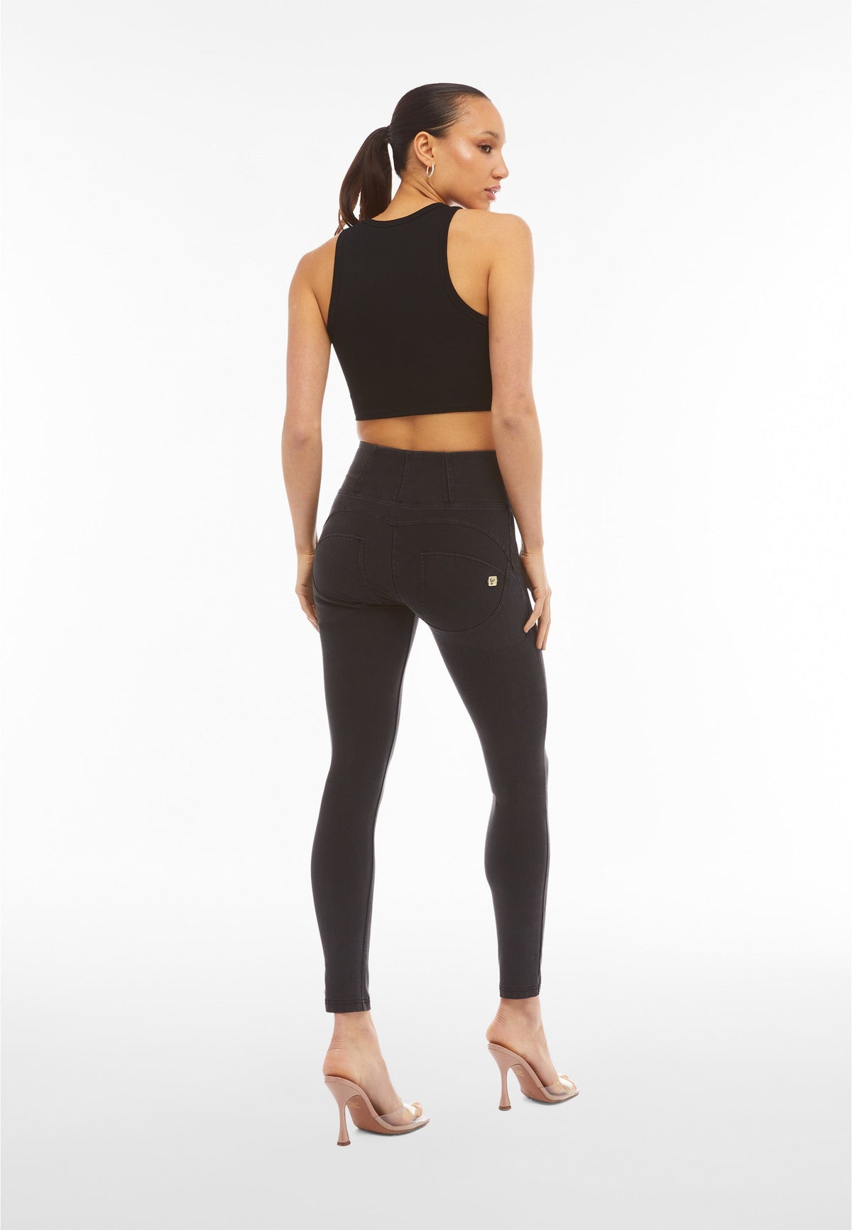 Black Denim Skinny Shaping Jeans – Extra High Waist, Full Length – view 5