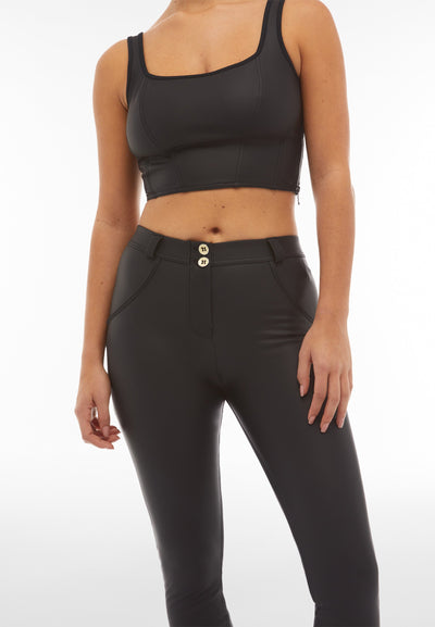 Black Faux Leather Mid Rise Full Length