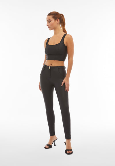 Black Faux Leather Mid Rise Full Length