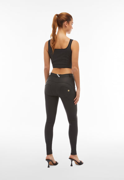 Black Faux Leather Mid Rise Full Length