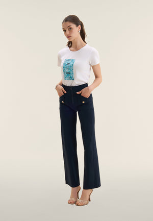 Navy Cropped Wide Leg Trousers – High Waist – view 5
