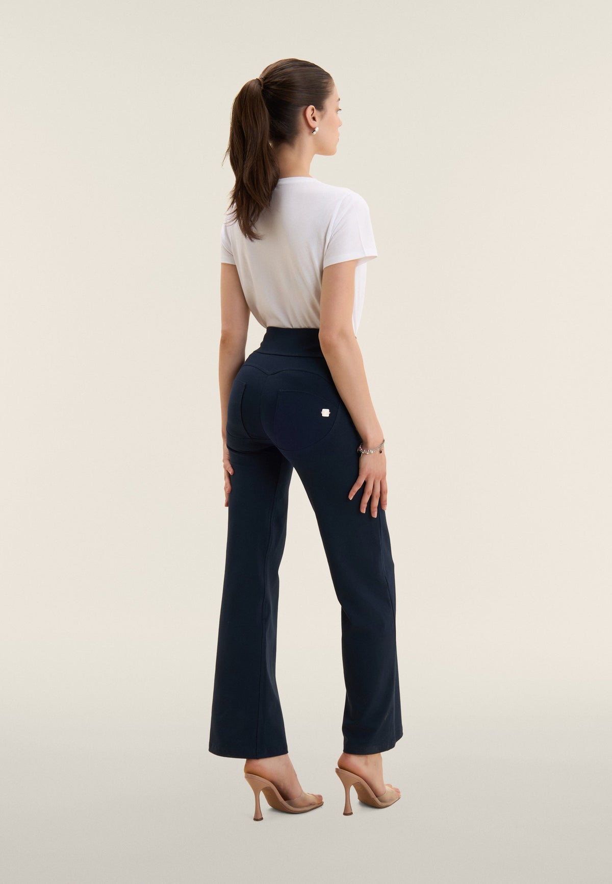 Navy Cropped Wide Leg Trousers – High Waist – view 6