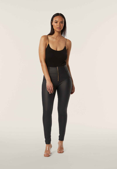 Lace Up Detail Leather High Waist Full Length