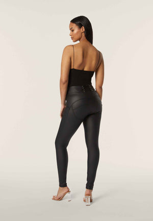 Black Lace-Up Faux Leather Leggings – High Waist, Full Length – view 5