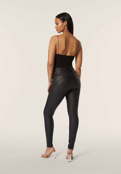 Lace Up Detail Leather High Waist Full Length