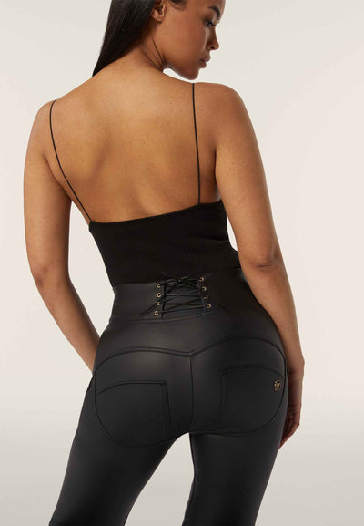 Lace Up Detail Leather High Waist Full Length