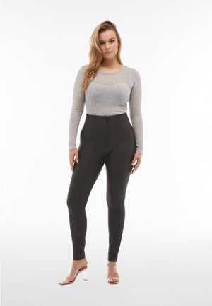Black Faux Leather Trousers – Extra High Waist, Full Length – view 7