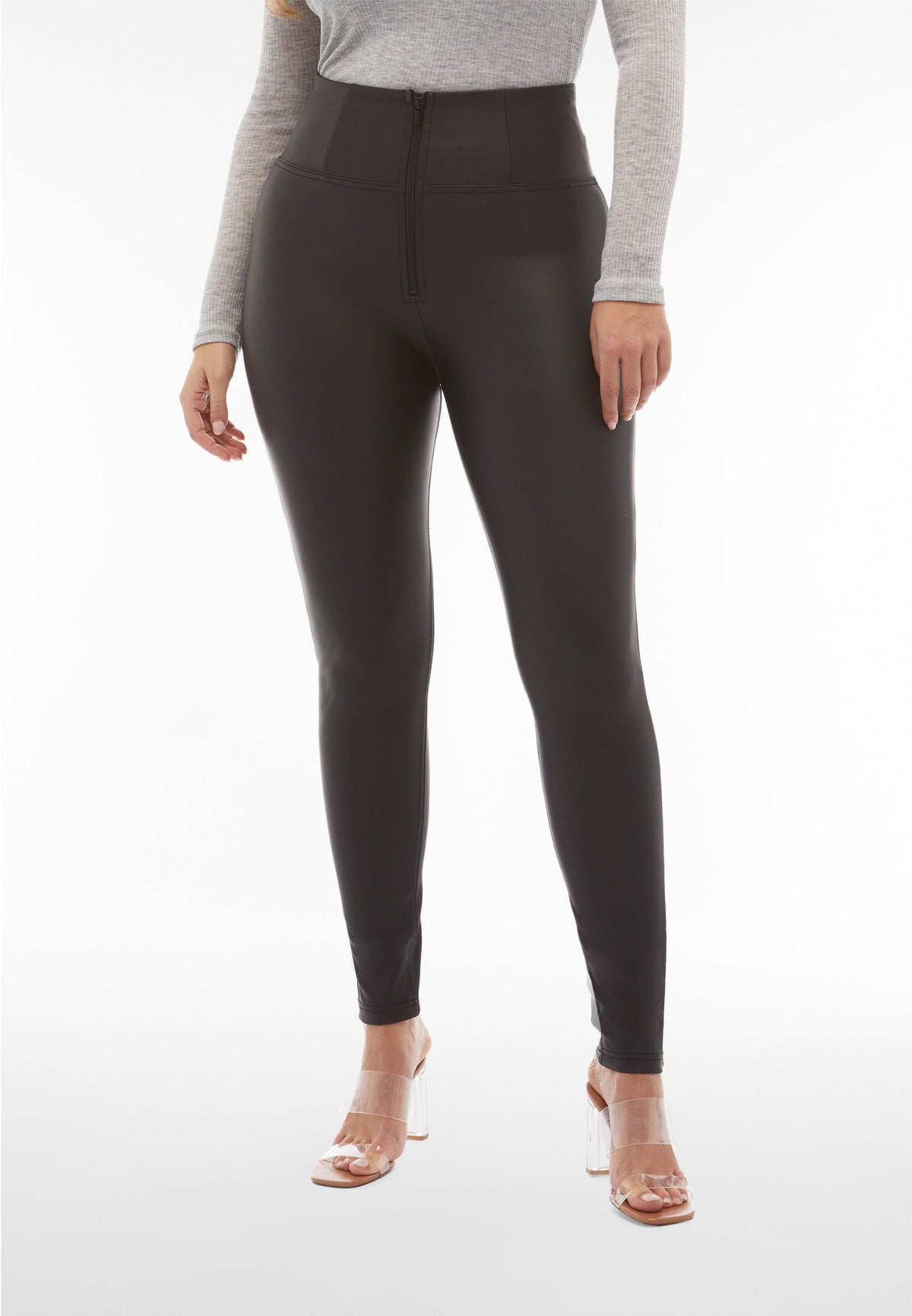 Black Faux Leather Trousers – Extra High Waist, Full Length – view 5