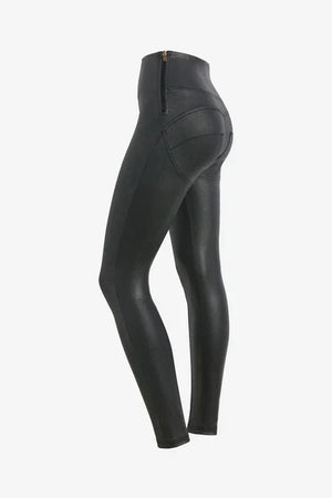 Black Snake Effect Faux Leather Trousers – Extra High Waist, Full Length – view 4