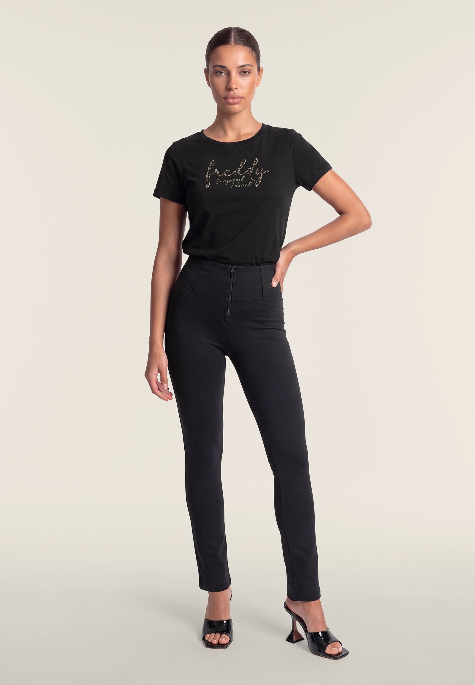 Black Petite Cropped Bootcut Trousers – High Waist – view 2