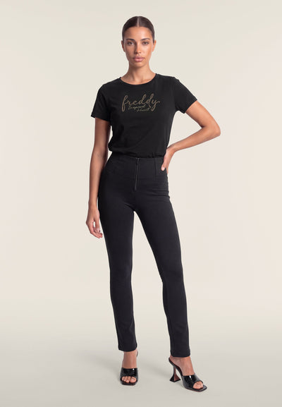 Black Cotton High Waist Relaxed Petite Cropped Bootcut