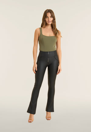 Black Faux Leather Mini Flares – High Waist, 7/8 Length – view 2